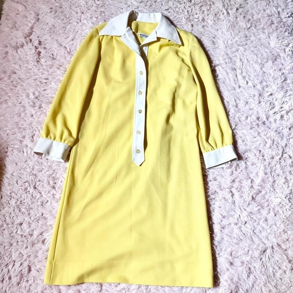 Vintage 60s Mod Chic Retro Housewife Dress Womens M‎ Butter Yellow Preppy